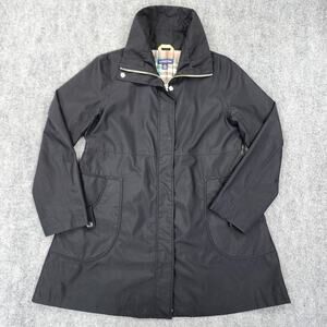 Lands End Jacket Womens Medium Black Full Zip Snap Front Plaid Lined Pocket Coat